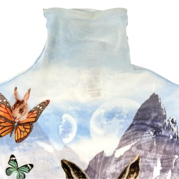 Acne Studios Denise Blue Rabbit Landscape Print Long Sleeve Turtleneck Mesh Top - Picture 8 of 15